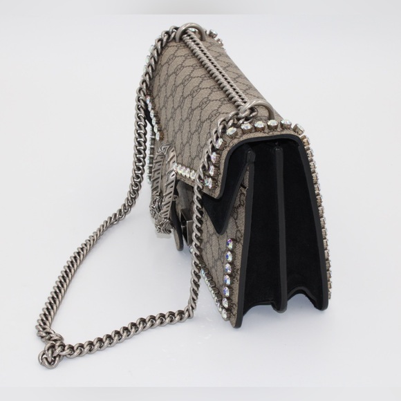 Gucci Beige and Black Monogram Crystal Dionysus Small Shoulder Bag - Picture 13 of 17